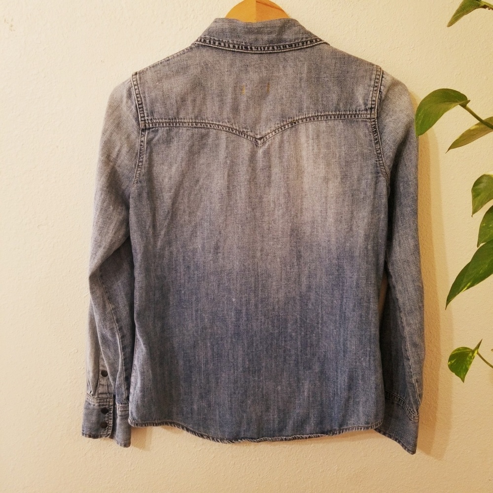 Madewell Snap Button Down Denim Chambray Shirt Xs - image 6
